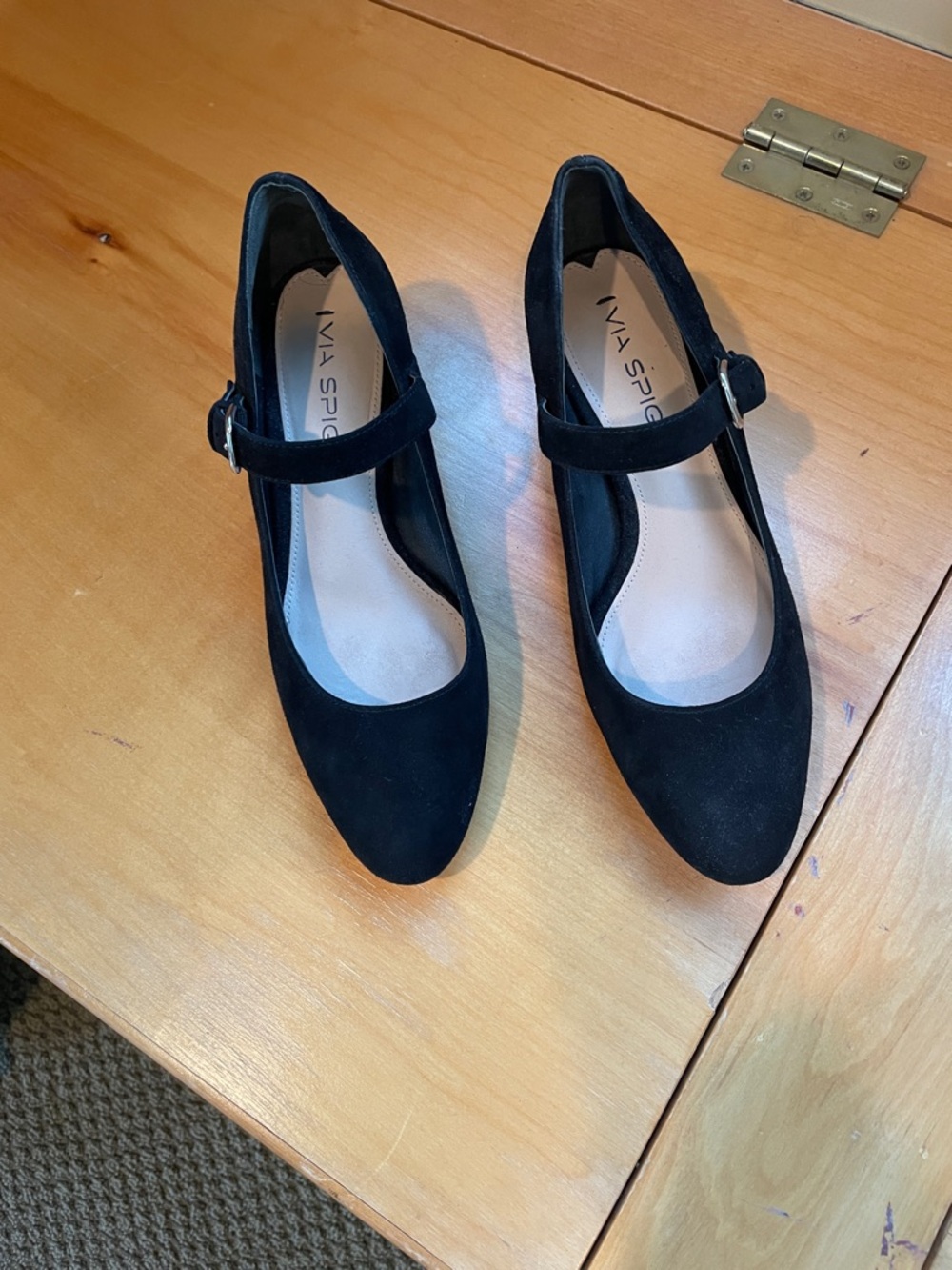 Via Spiga Black Mary Jane Suede-Strap with Chunky Heel
